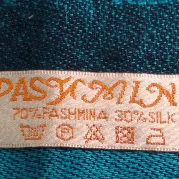 NWOT PASHMINA long cashmere-silk scarf/wrap/shawl/coverup - teal-turquoise - Picture 1 of 6
